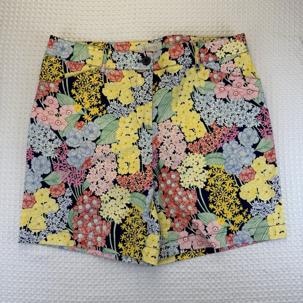 Talbots Walking Shorts Floral Spring Multicolor Size 10 Summer Leaf Cotton